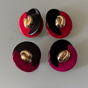 Vintage 80s Clip On Earrings Red Pink Black Gold